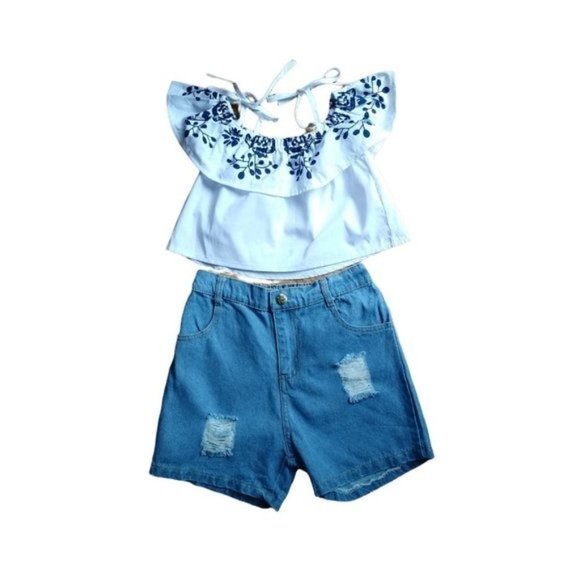 New Little Girls Summer Outfit Top & Shorts - Picture 2 of 6